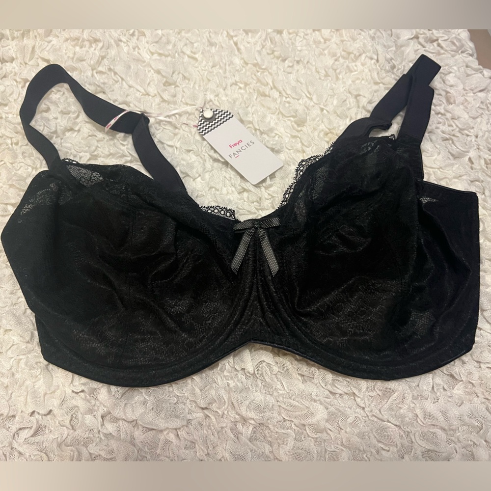Freya Black Lace Underwire Bra with Sheer Overlay